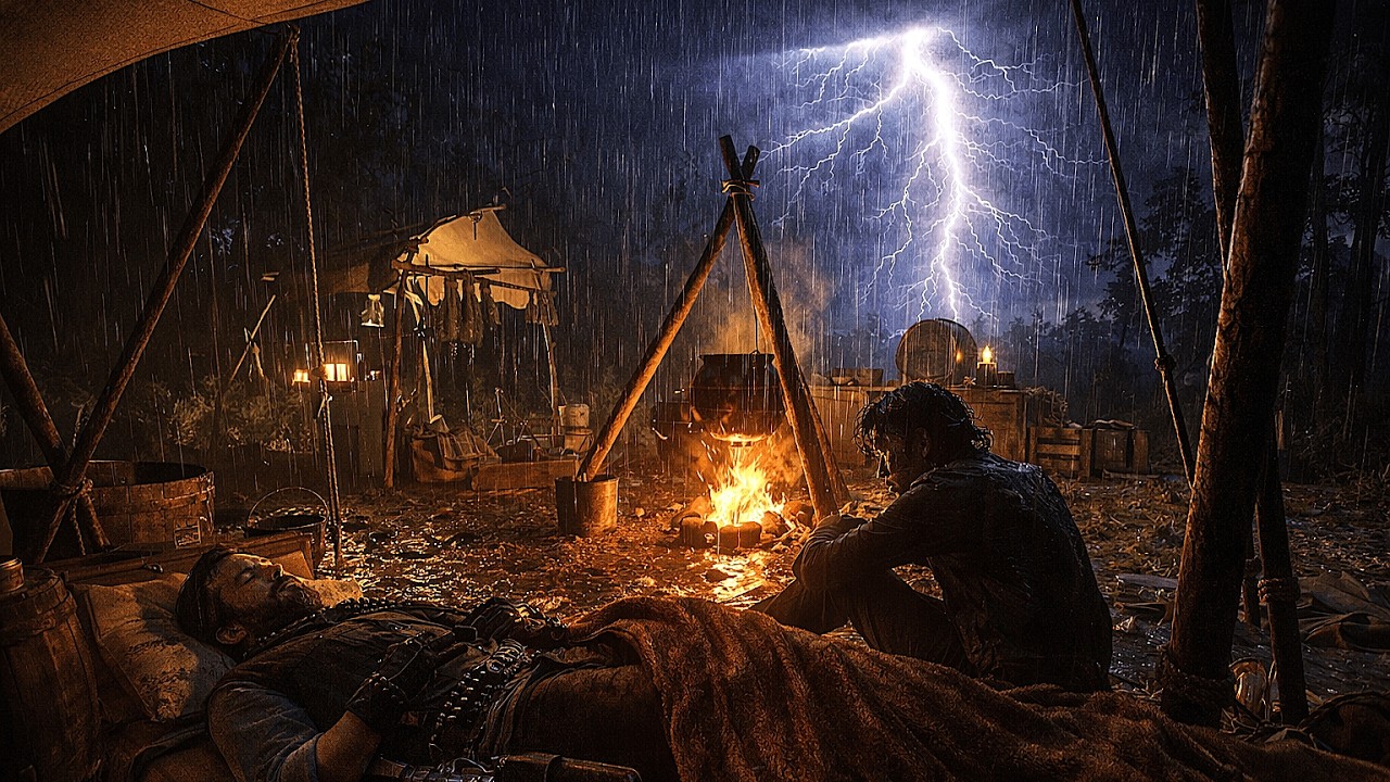 Thunderstorm Night - John And His Friend Sleeping Peacefully In Their Tent | RDR2 Rain Ambience