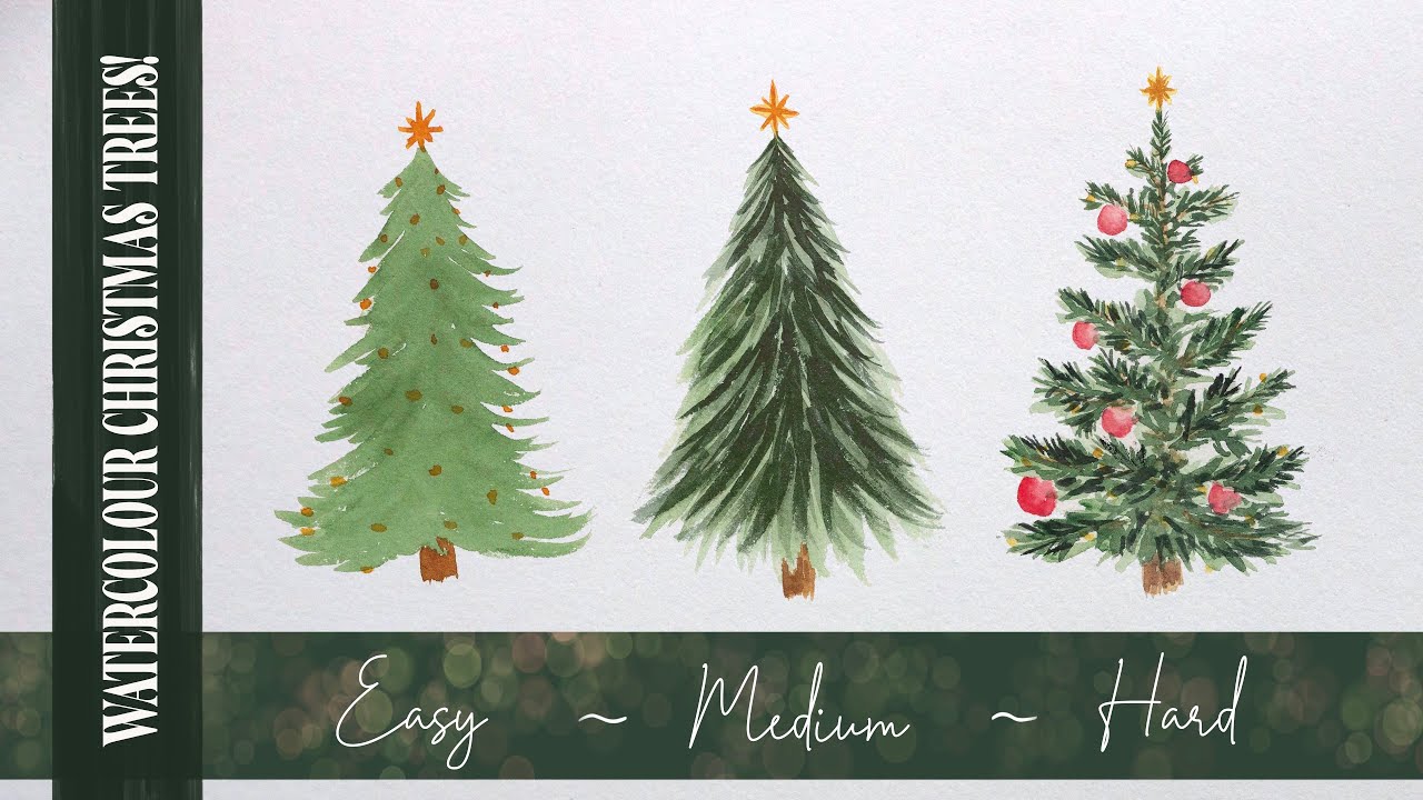 3 Ways to Paint Watercolour Christmas Trees: Easy - Intermediate - Advanced