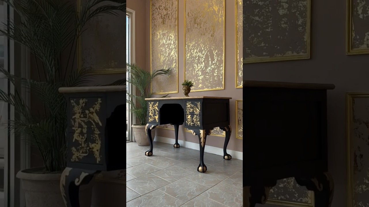 Elegant Furniture Makeover with Black Paint & Gold Foil | DIY Furniture Transformation
