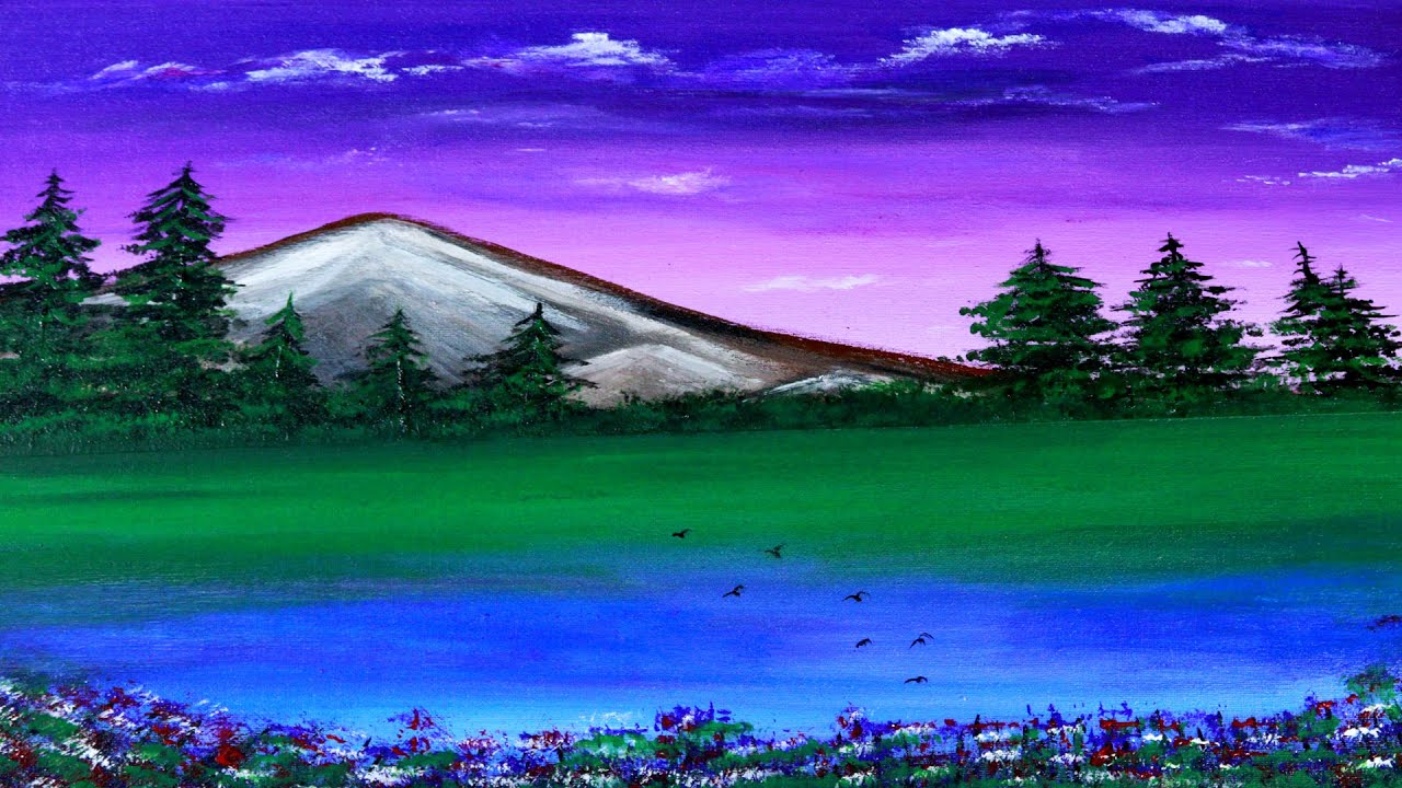 Landscape Of Mountain Flowers / Mountain Landscape Painting / Mountain Painting for Beginners