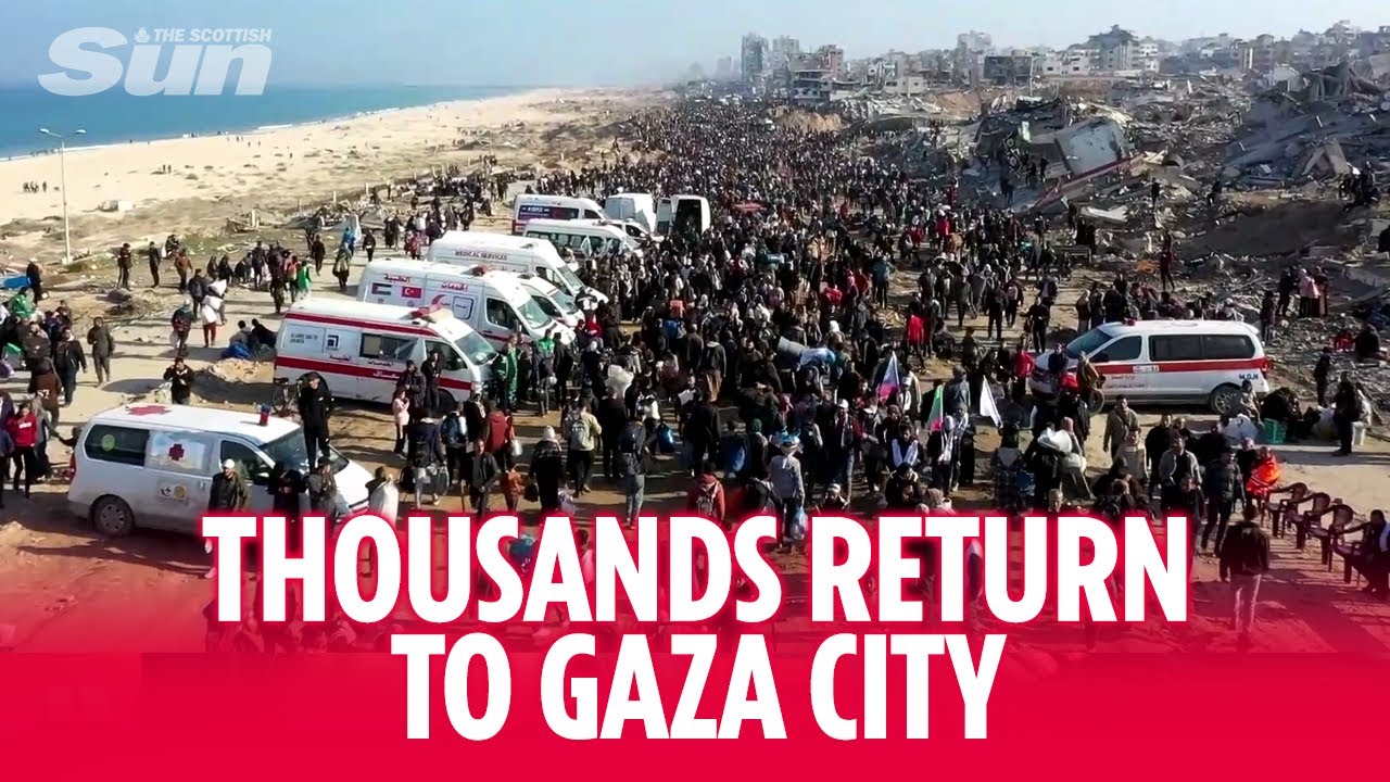 Extraordinary footage showing thousands of Palestinians making emotional journey home