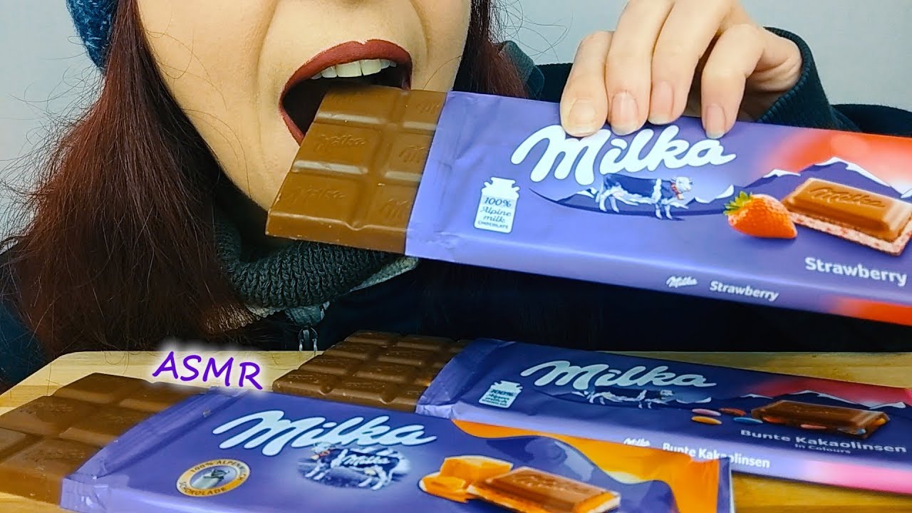ASMR Dessert: Milka Chocolate Bars ( Caramel, Strawberry, Candies) | No Talking