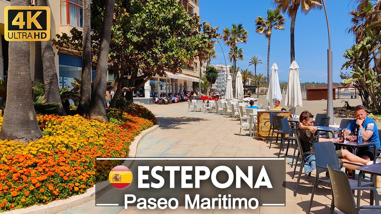 Walking Tour of Estepona Paseo Maritimo, Malaga, Spain in April 2022