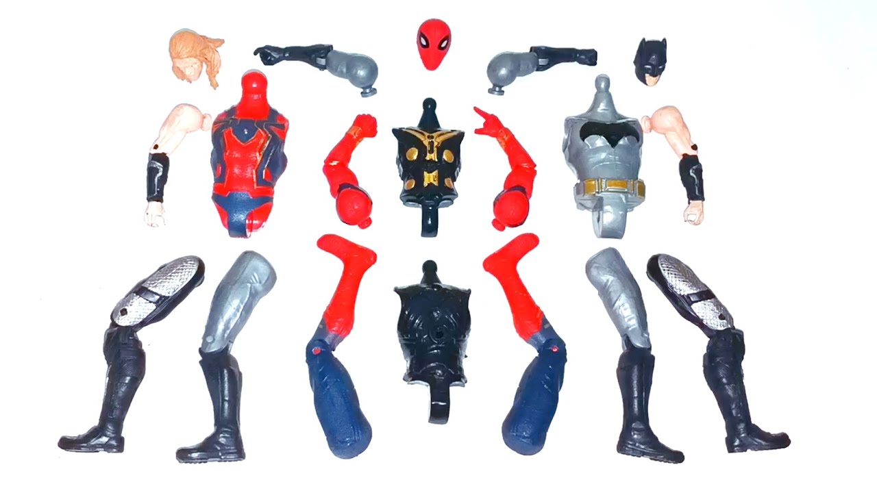 AVENGERS TOYS ACTION FIGURES, Red-spiderman vs Captain thor vs Bat-man 