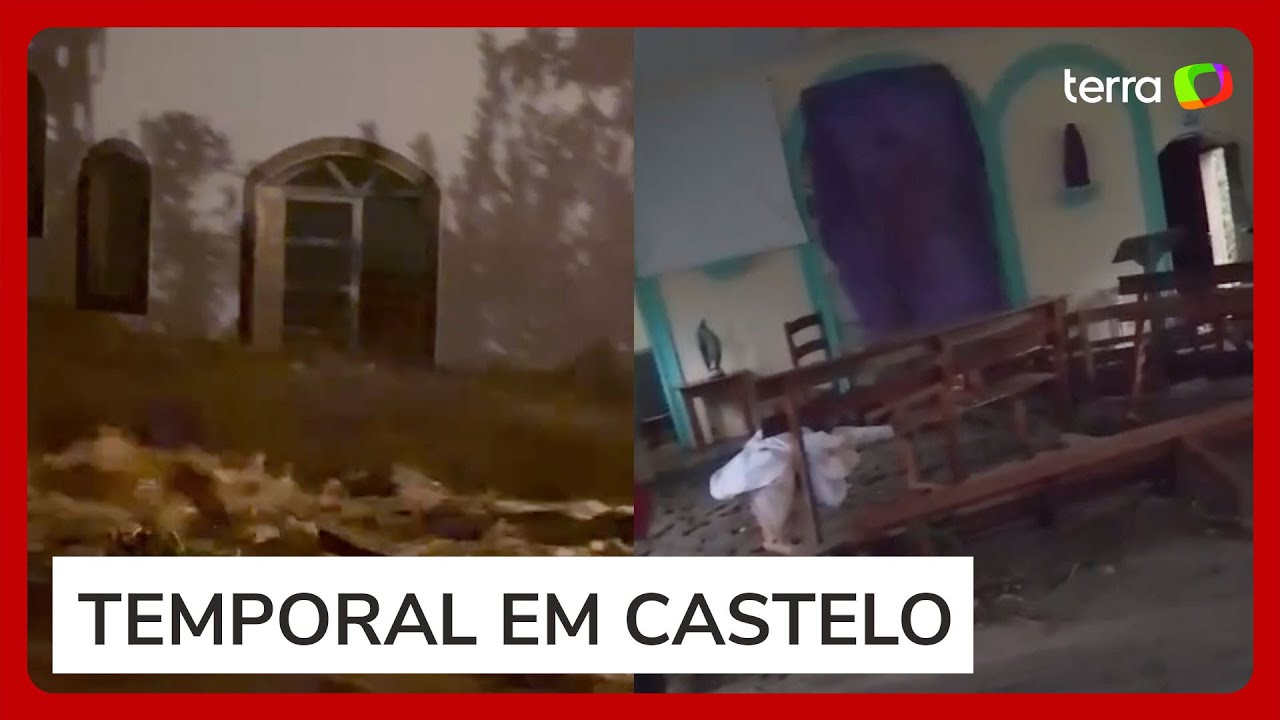 Enxurrada invade igreja e destrói praça após forte chuva no Espírito Santo