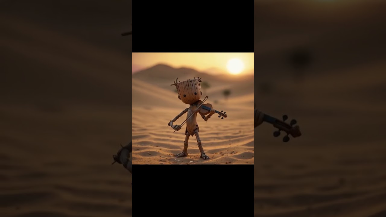A Wooden Twig Plays Violin at Sunset &ndash; Heartwarming 3D Animation