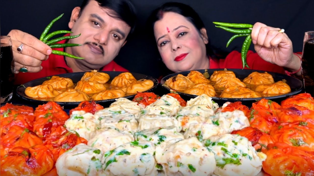 SPICY🔥MOMOS CHALLENGE| SCHEZWAN MOMOS|AFGHANI MALAI MOMOS|JHOL MOMOS|CHILLI ASMR|#food#mukbang#viral