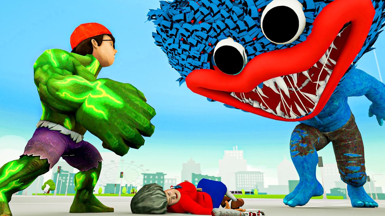 Monster Attack City~! SpiderHulk Fight Against Huggy Wuggy - Scary Teacher Nick & Tani 3D Cartoon