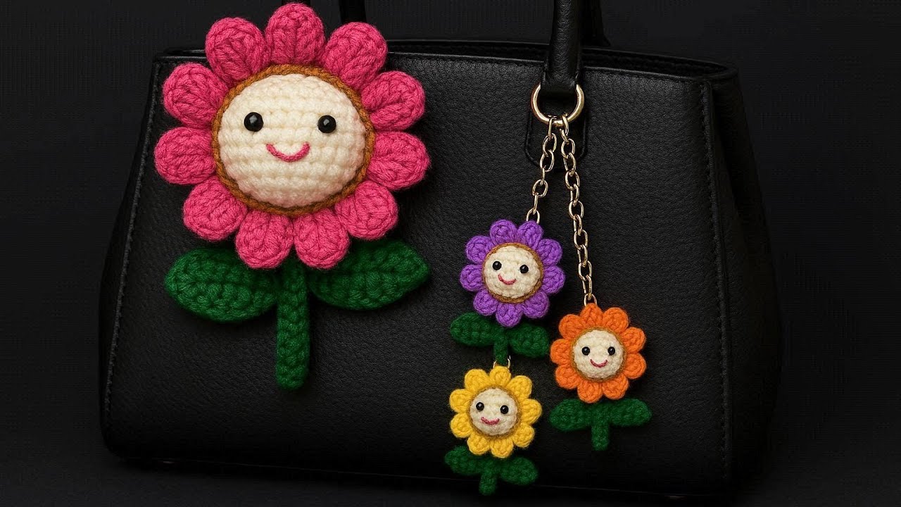 Crochet sunflower keychain tutorial for beginners // How to Crochet Sunflower keychain 
