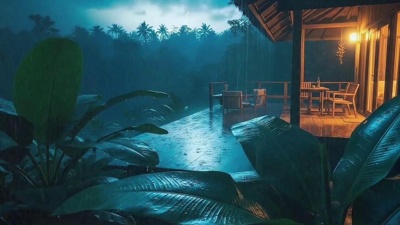 Fall Asleep Fast with Gentle Rain Sounds and Distant Storm at Forest Cabin Terrace 🌧️