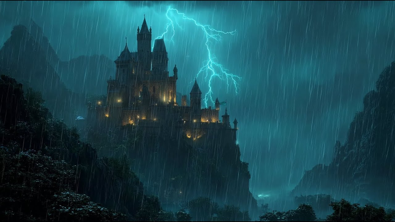 Heavy Rain & Thunderstorm on Dark Fantasy Castle 🏰🌩️ Rain Sounds for Sleep, Relax & Study | 12 Hours