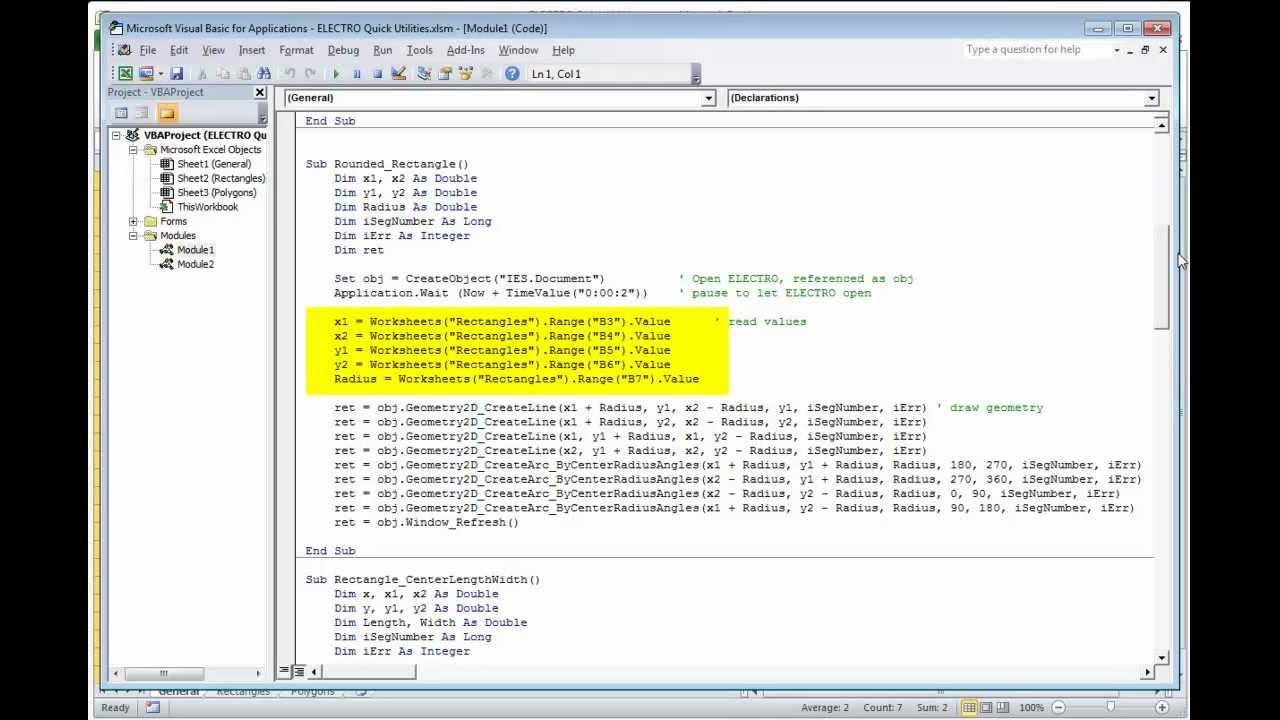 Engineering Software: INTEGRATED API - Excel Macros used in the General Utilities Sample