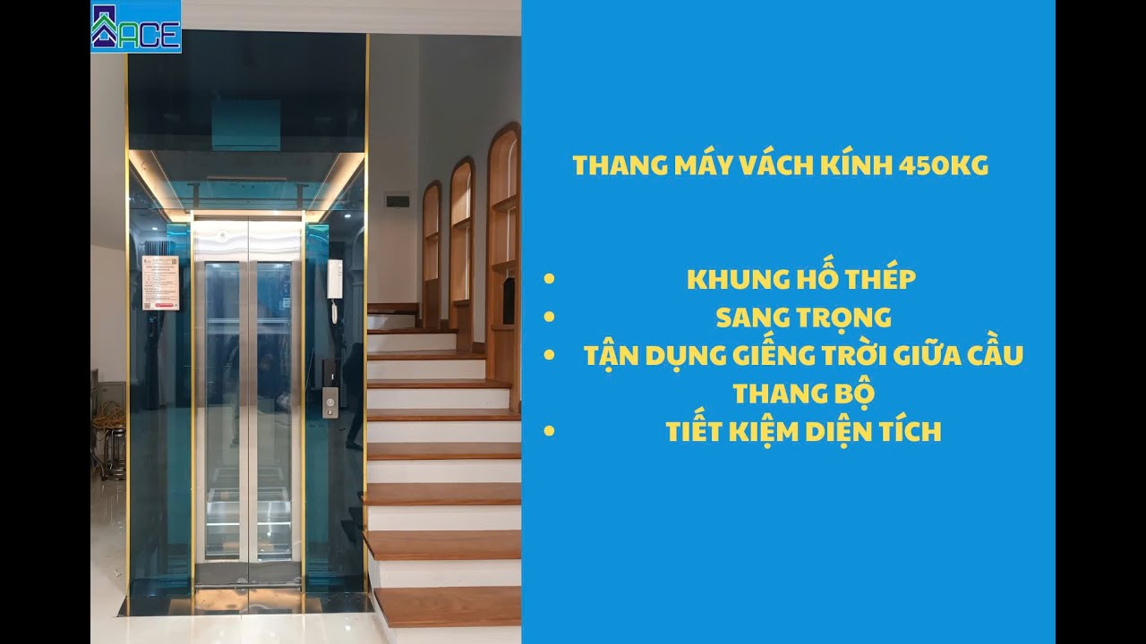 Thang máy gia đình vách Kính 450kg khung thép vách kính sang trọng đẹp - Gia Lâm, Hà Nội