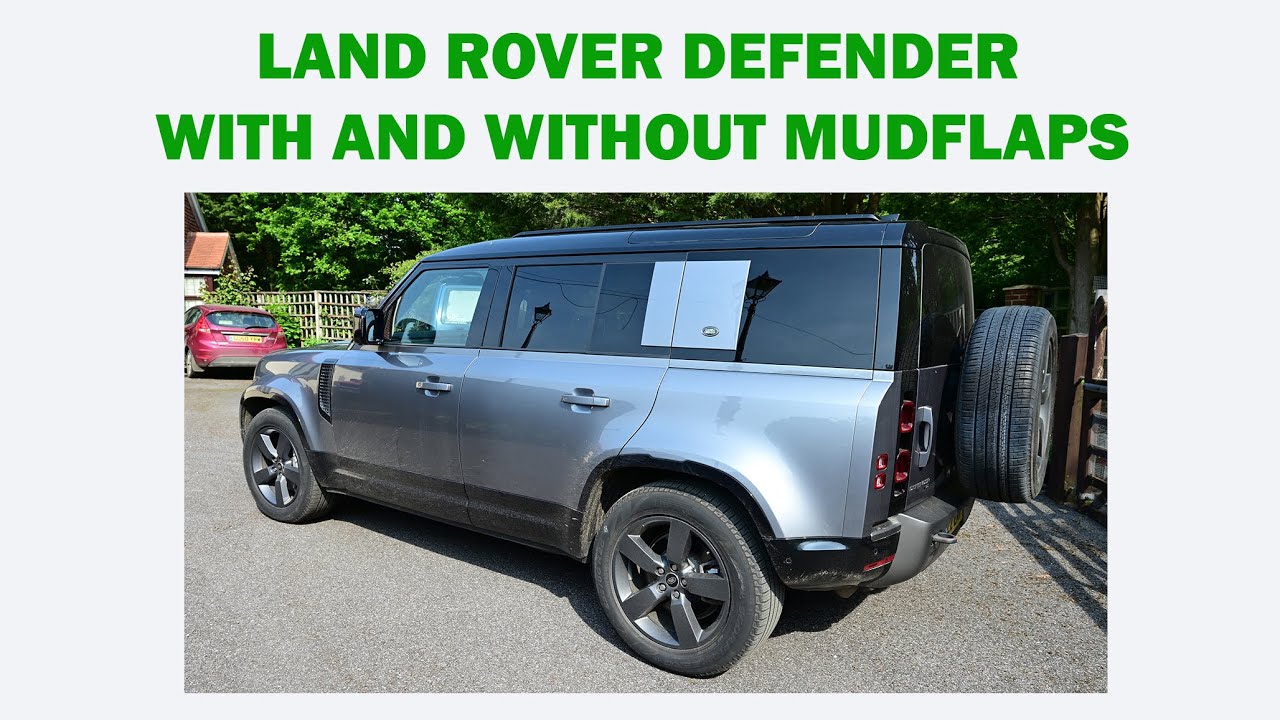 Брызговики на Land Rover Defender 2023 года до и после: широкоэкранное изображение 4K.