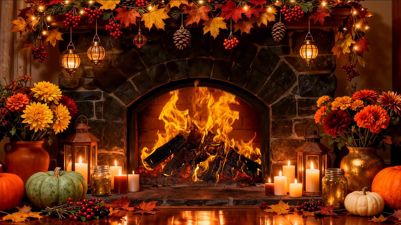 Autumn Fireplace Ambience 12H 🍂 Cozy Crackling Fire for Relaxation & Sleep