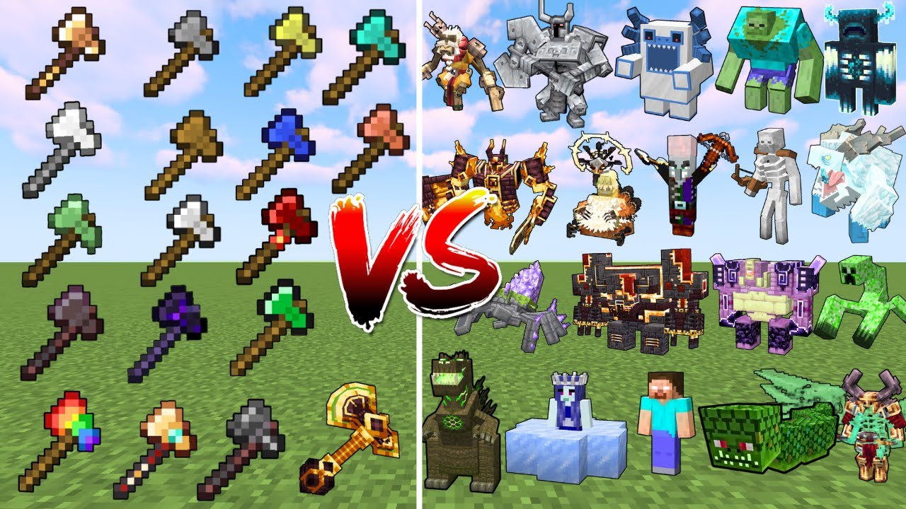 ALL Minecraft Axes vs Every Minecraft Boss Mob