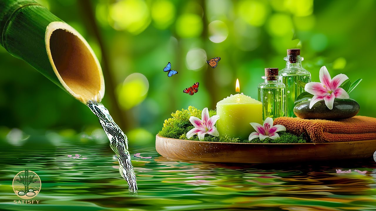 Soothing Relaxation Music + Bamboo Water Sounds 🍃 Deep Healing Sleep Music, Calm Your Mind, Study