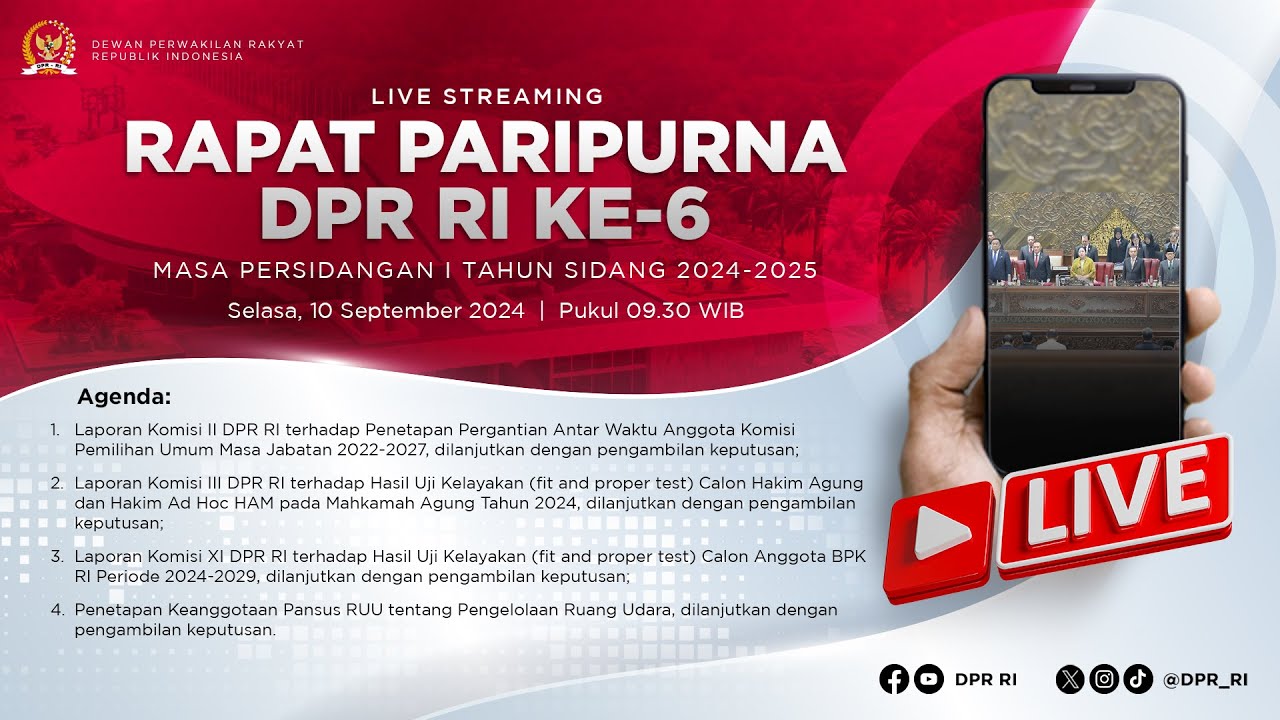 BREAKING NEWS - RAPAT PARIPURNA DPR RI KE-6 MASA PERSIDANGAN I TAHUN SIDANG 2024-2025