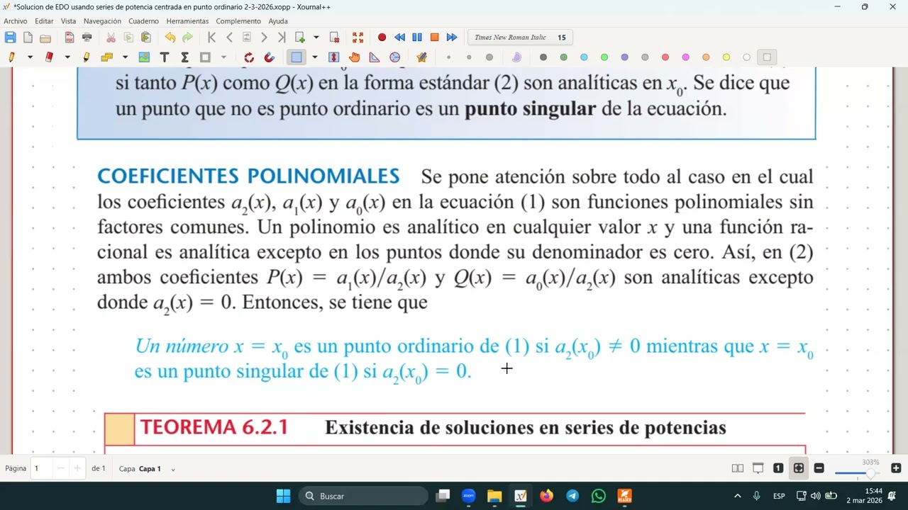 Solucion de ED usando series centrada punto ordinario 2 3 2026