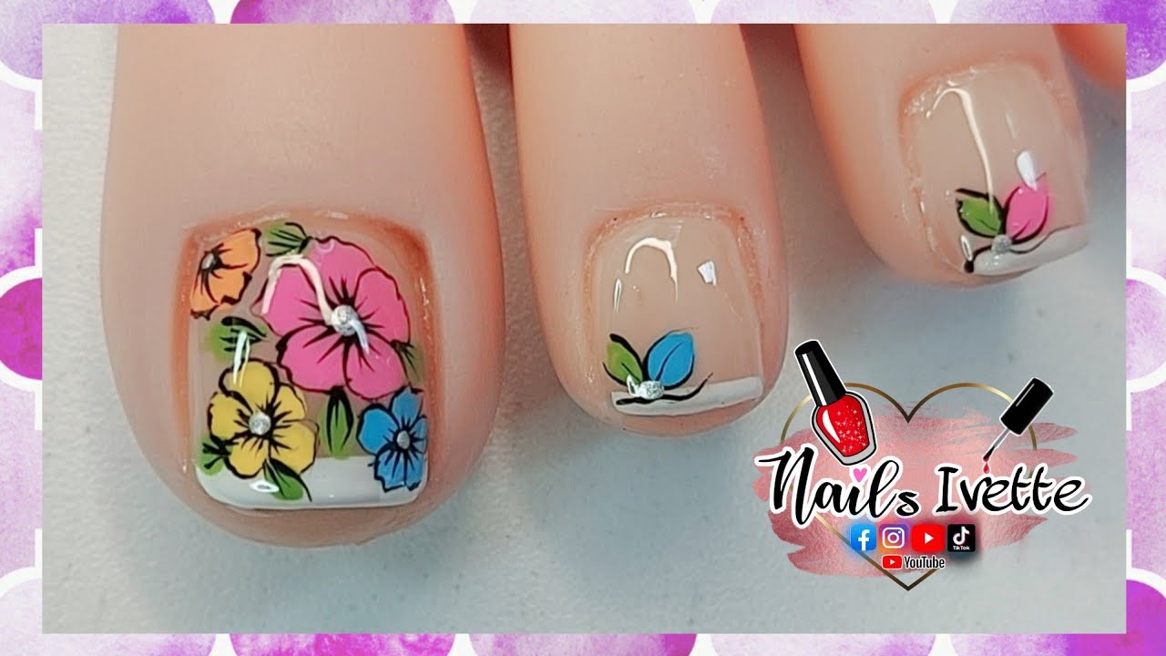 Decoración de uñas flores de colores / Cómo decorar las uñas de los pies / Ideas para decorar uñas