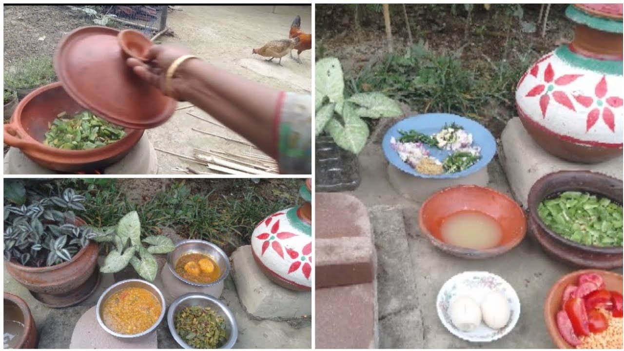 🌱খোলা আকাশের নিচে গ্রামীণ পরিবেশে সাদামাটা রান্না। 🌱