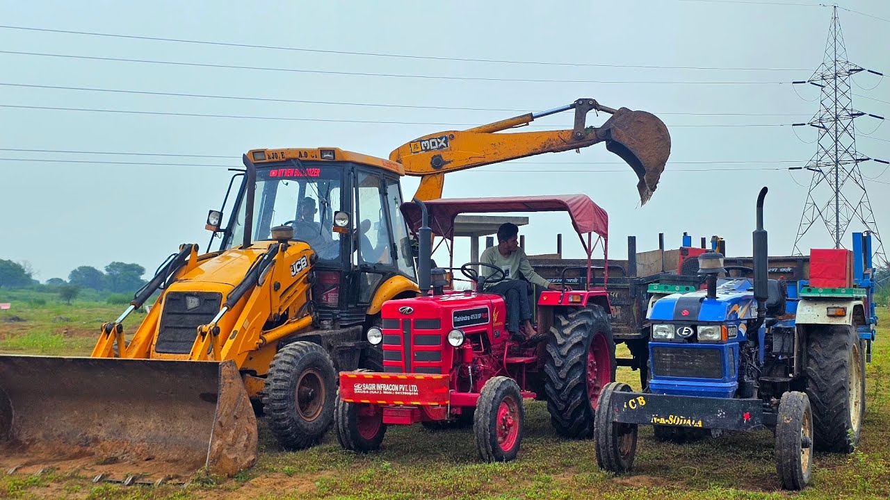 JCB 3dx Xpert Loaded Mud in Trolley New Mahindra 575 got Fired While Eicher 380 Massey 241 Kubota