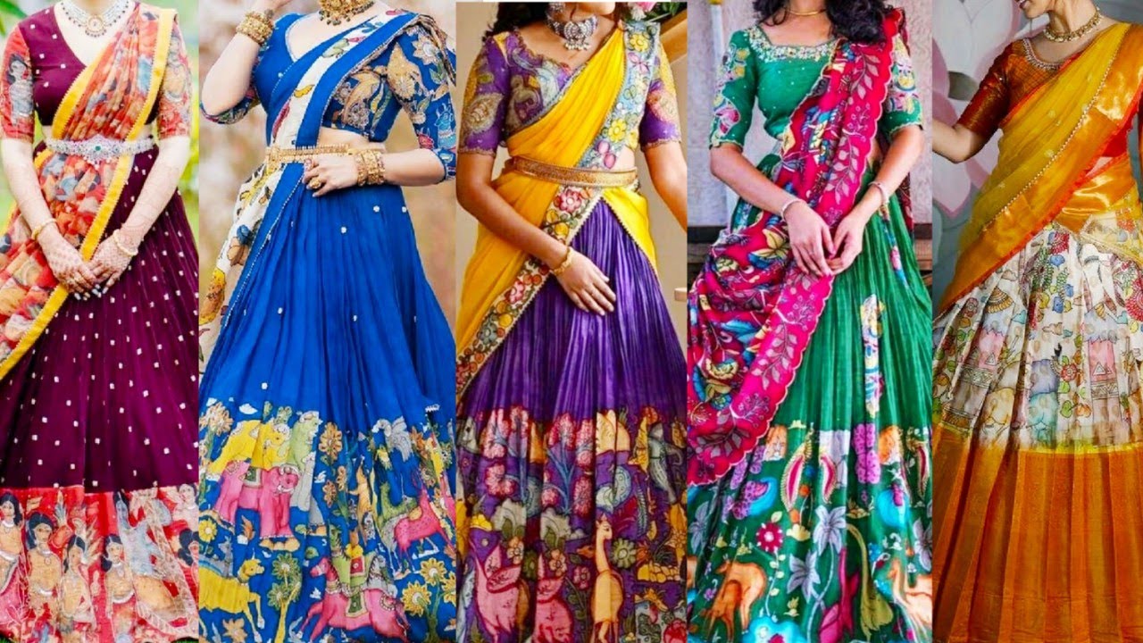 Kalamkari Lehenga Designs🤩Latest Kalamkari Half Saree Collection