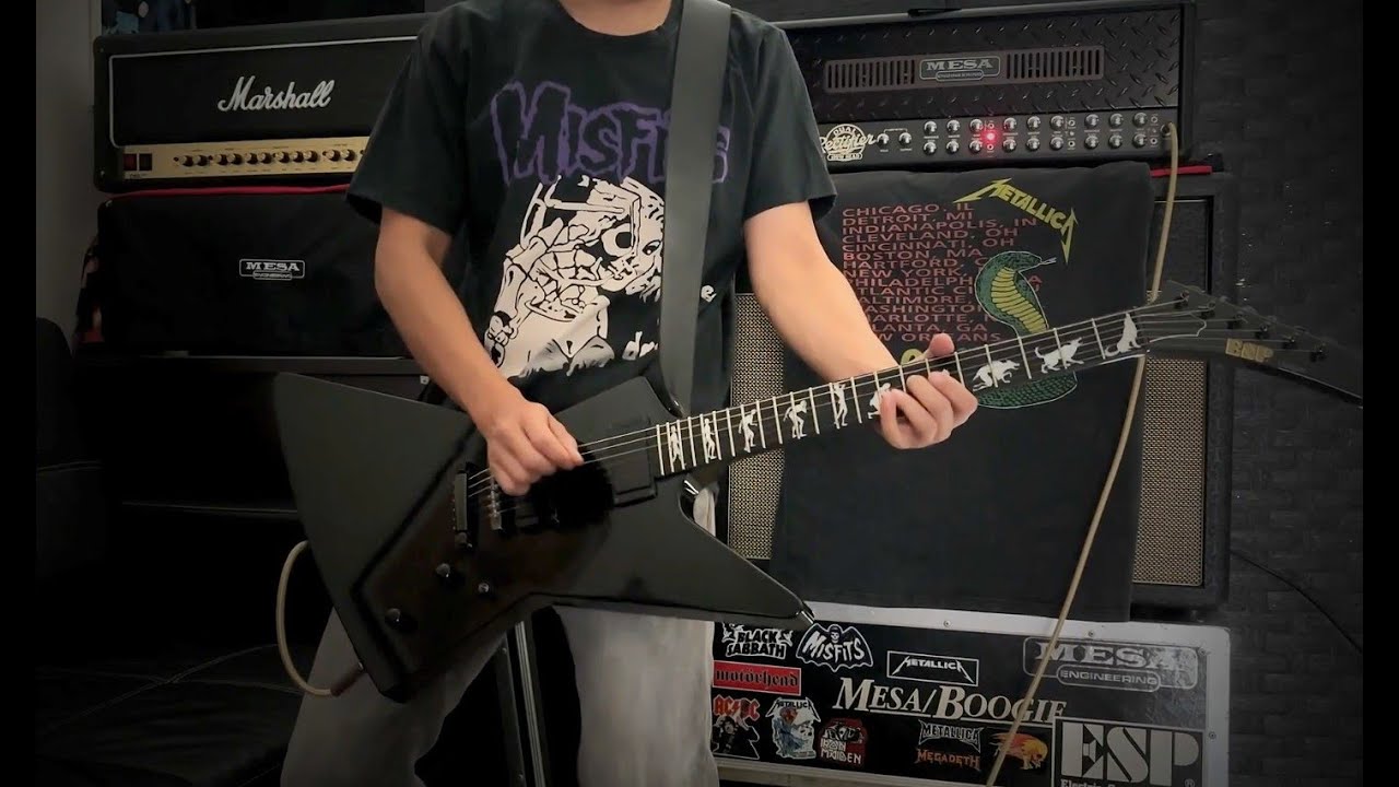 [EZGUITARS.NET] Metallica BLACK ALBUM gear ESP Man To Wolf Explorer (real) Hetfield Hammett MX-250