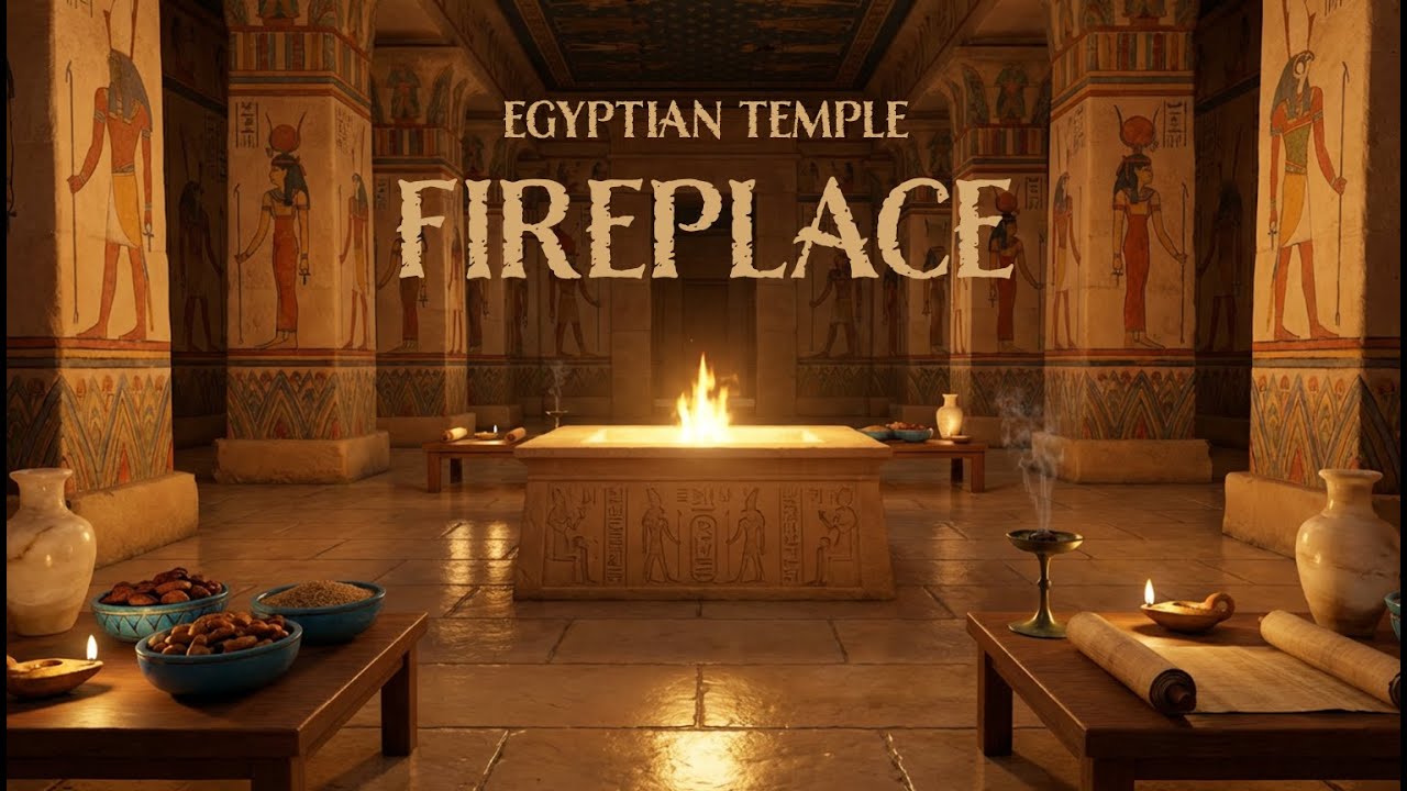 Ancient Egyptian Temple Fireplace 🔥 3 Hours of Ambient Fire & Stone Sounds
