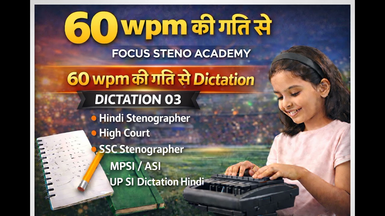 60 WPM की गति से हिंदी डिक्टेशन | dictation 03Steno Practice for All Exams|High court stenography | 