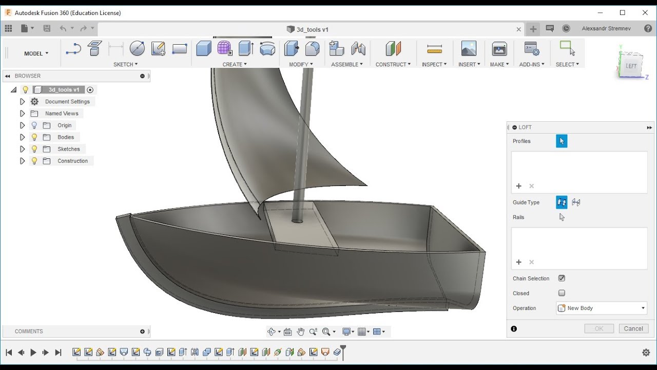 Sailing boat modeling using Autodesk Fusion 360