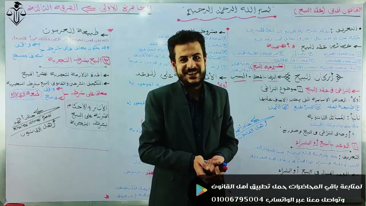 المحاضرة الاولي في عقد البيع القانون المدني الفرقة الثالثة كلية الشريعة والقانون