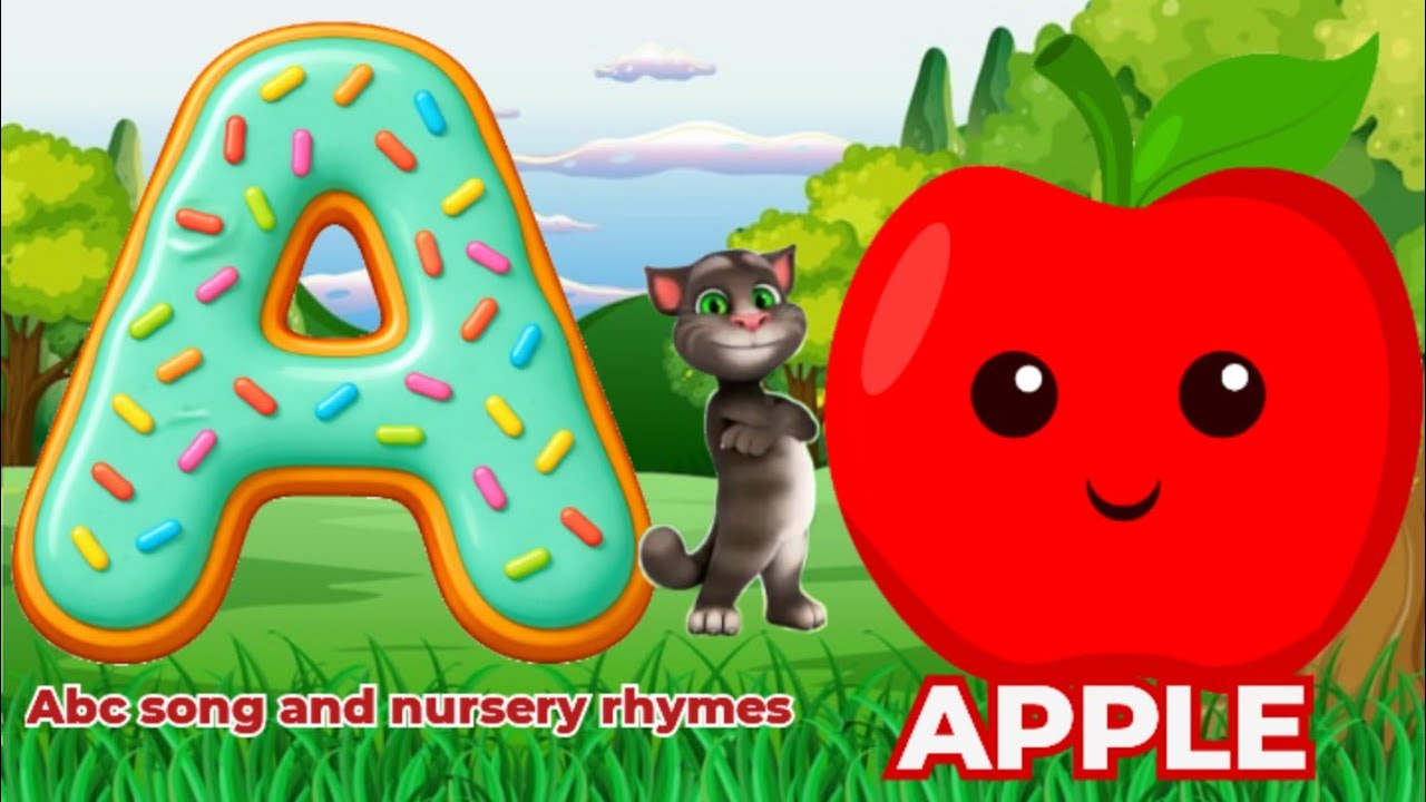 Phonic sound with two words, a for apple b for ball, english alphabet for toddlers 