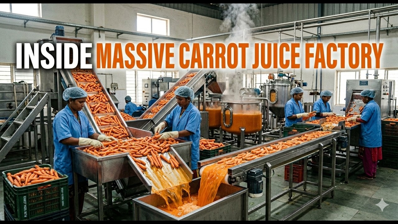 Inside a Massive Carrot Juice Factory | Cleaning, Cutting, Bottling & Export