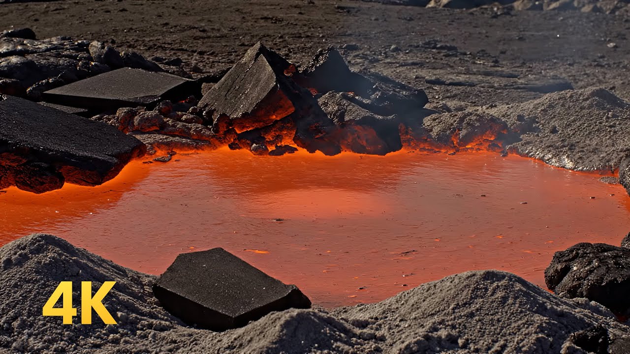 1 Hour | 4K Molten Lava River Glowing Flow | Sounds for Relaxation, Study, or Sleep Nap