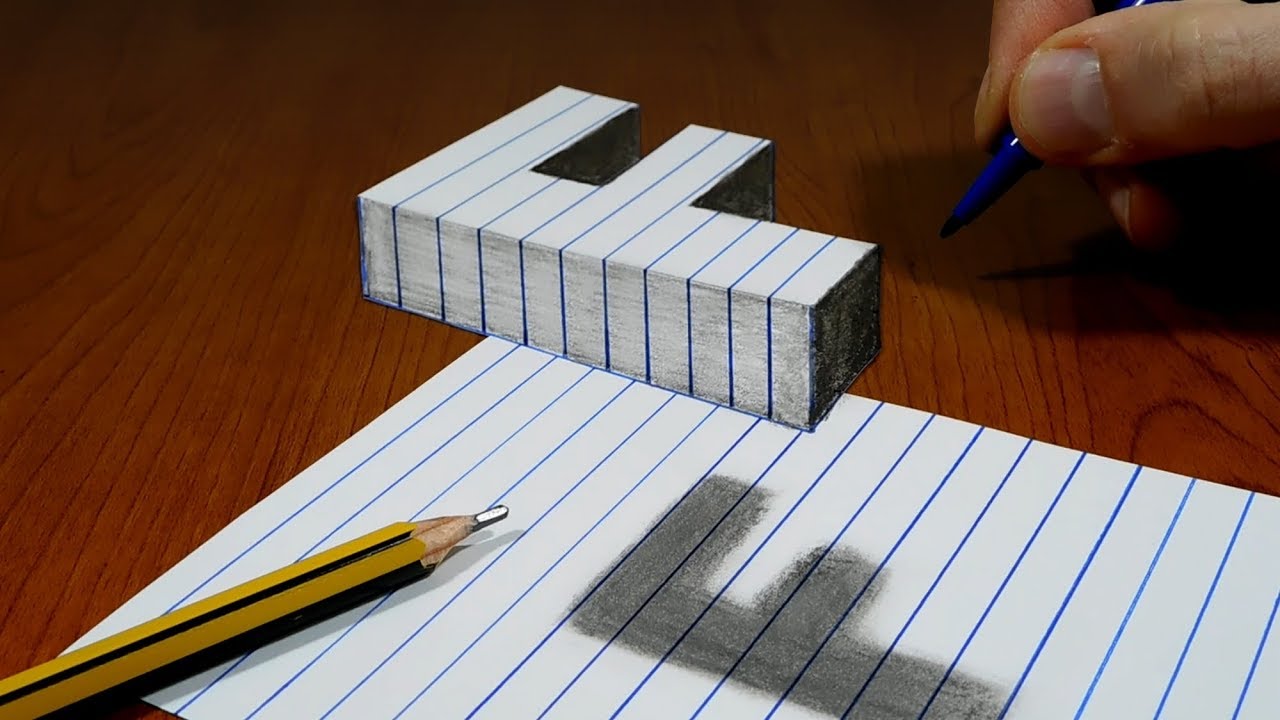 3D Trick Art On Line Paper, Floating Letter F