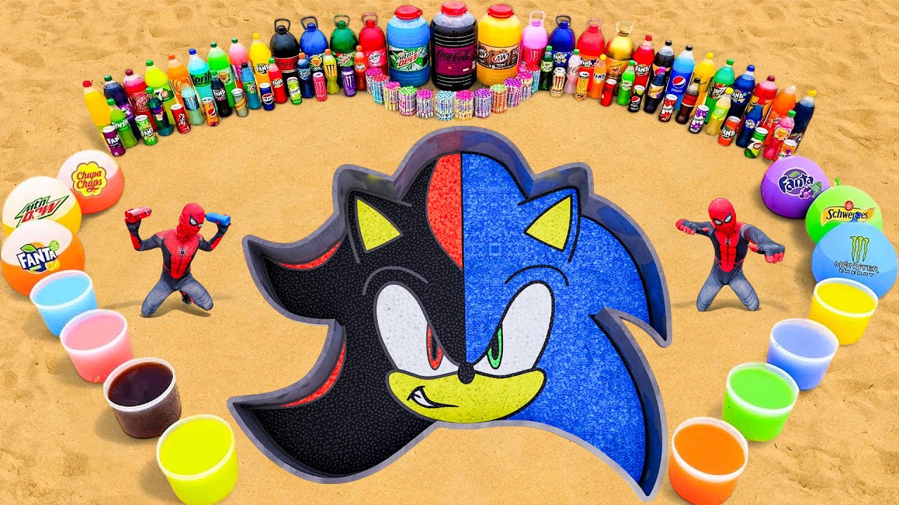 Experiment: Sonic vs Shadow Made from 10,000 Orbeez, Mtn Dew, Giant Coca Cola & Fanta and Mentos