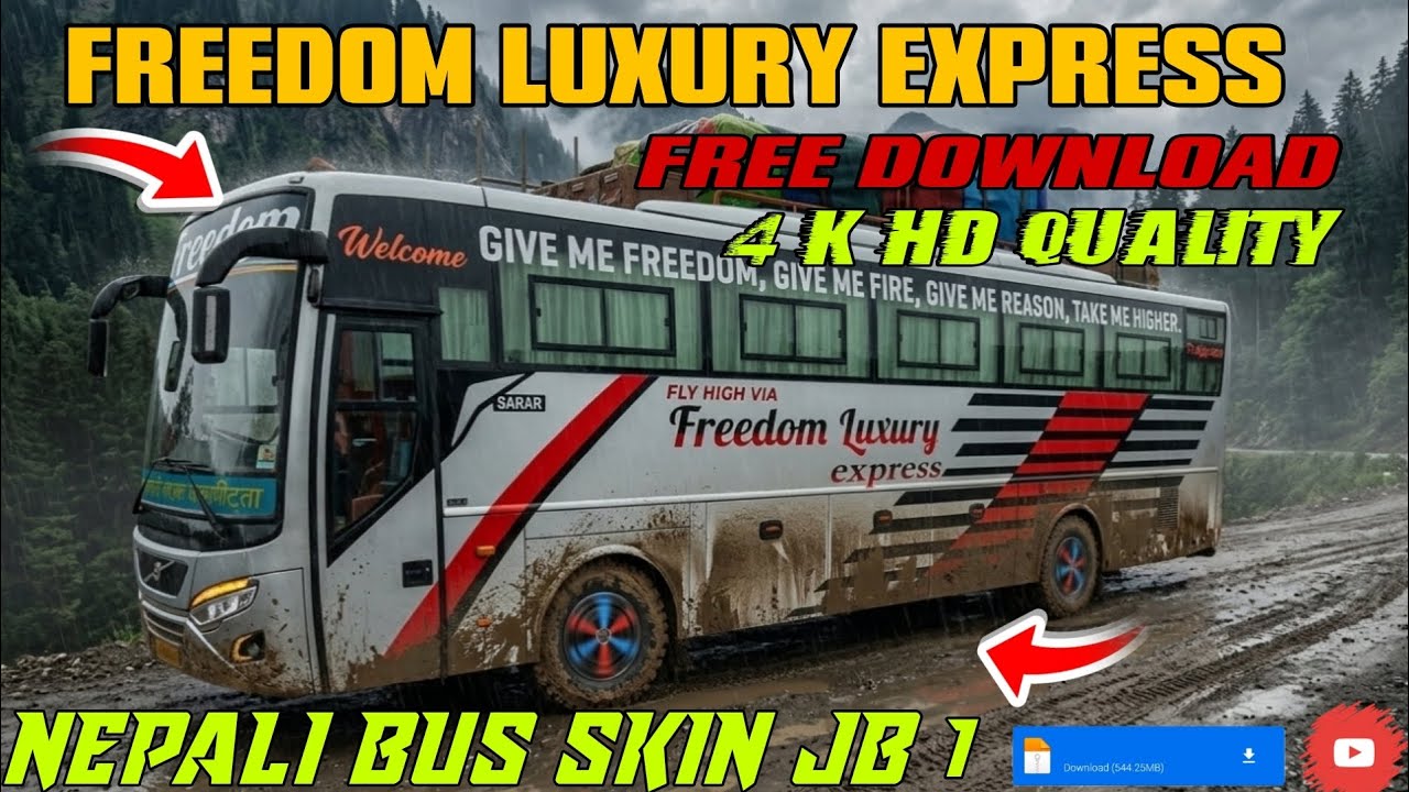 Freedom Luxury Express Bus | How to Download Nepali JB 1 Bus Skin | Bus Simulator Indonesia (BUSSID)