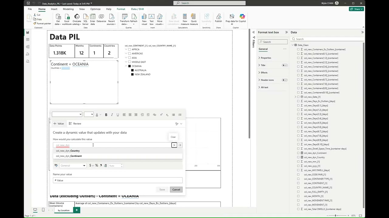 Data Analytics PIL 15 PBI Location Continent Country