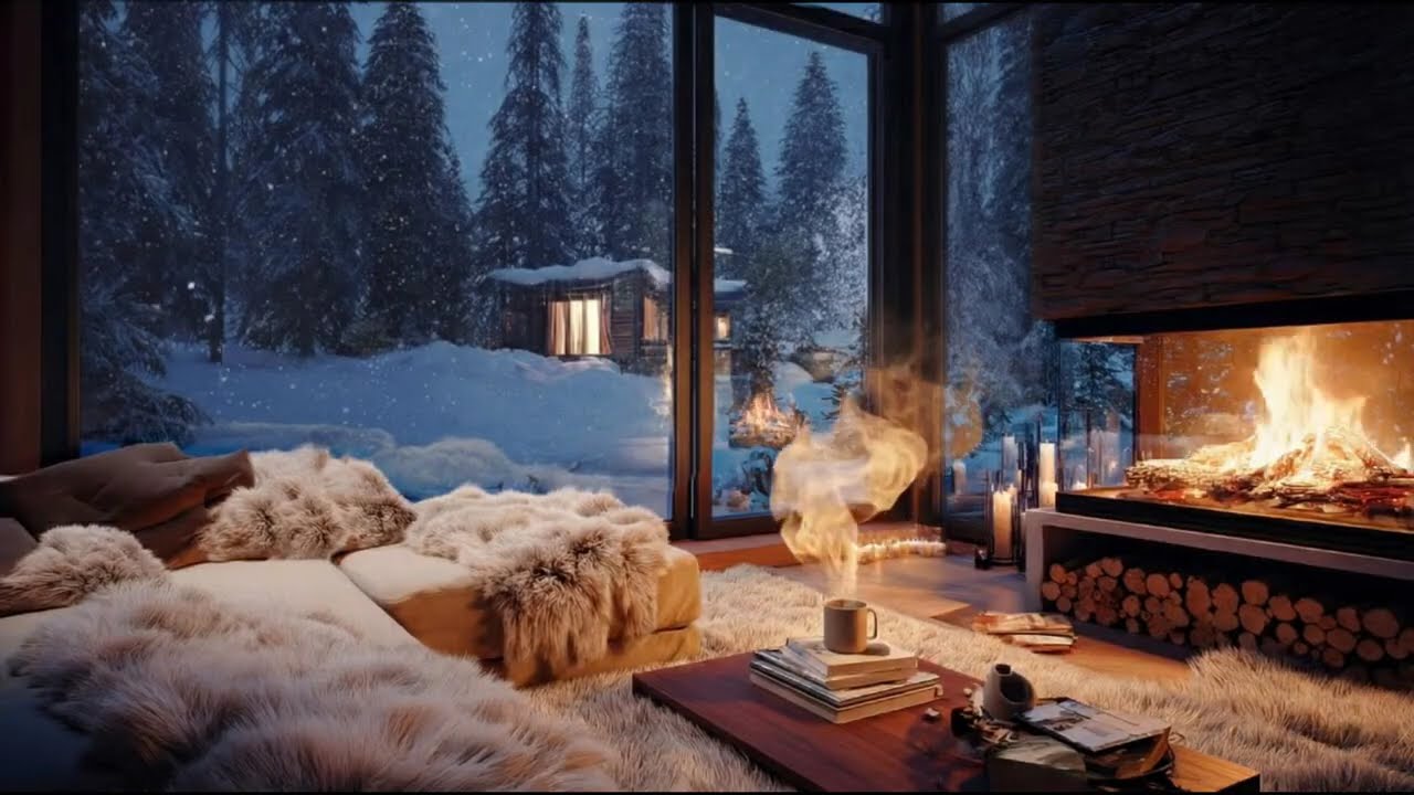 🎹🌙 Calm Winter Night Piano | Snowfall Ambience & Warm Fireplace | Deep Sleep Music
