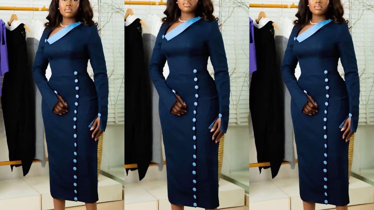 How to Cut this Stylish Corperate Dress with a Slant Neckline and Rolled Collar