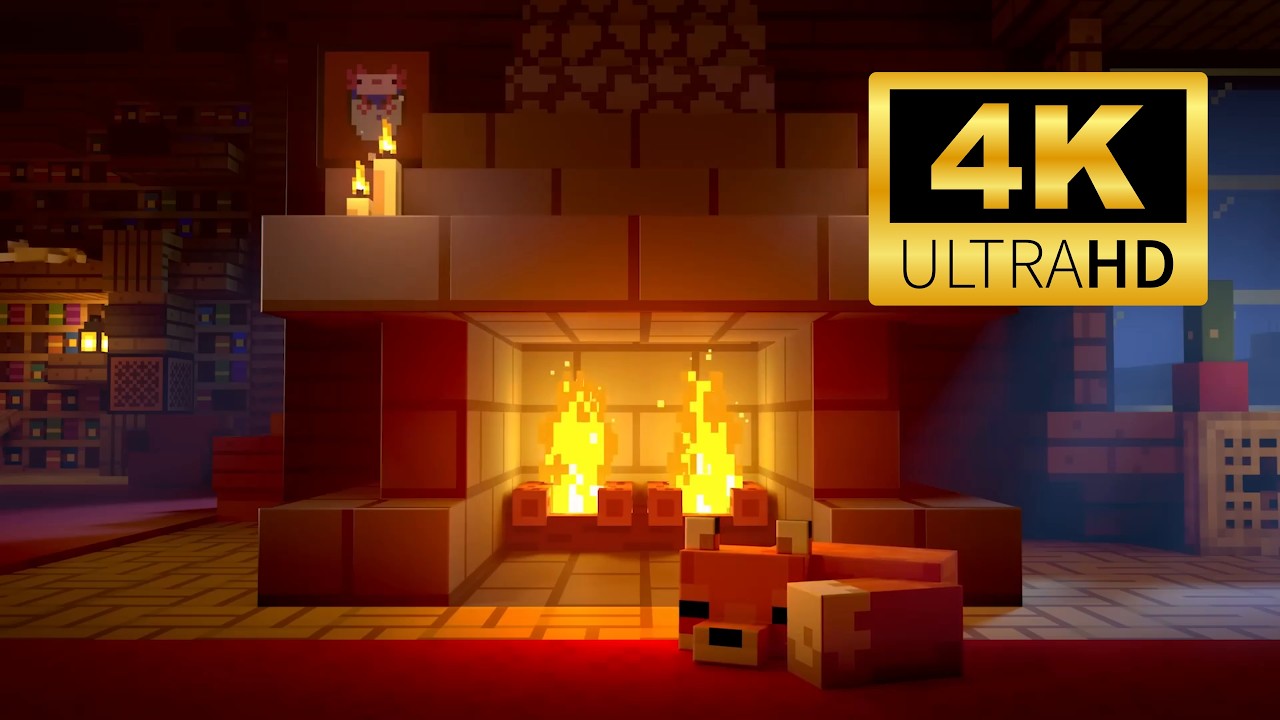 Minecraft Cozy Fireplace - 4K ASMR Live Wallpaper (Sleeping Fox)