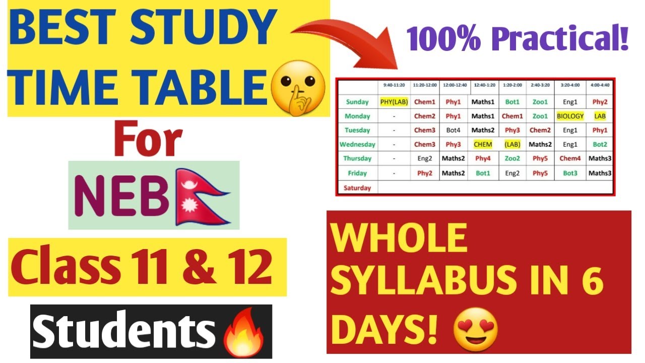 नयाँ Class 11 र 12 को Students ले NEB मा A+ ल्याउन कसरी पढ्ने?🤔|Best STUDY TIME TABLE for NEB Exam🔥|