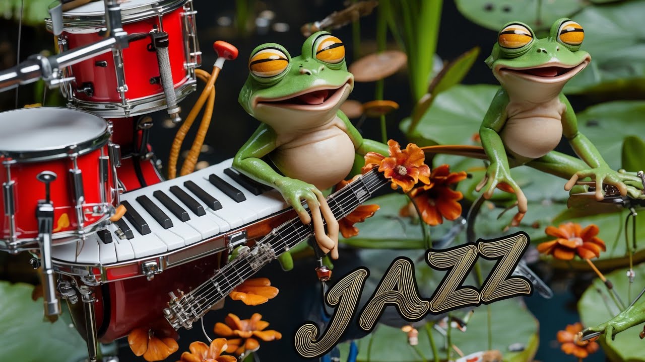 🎷🐸🎷4K Ultra HD Jazz Concert: Cute Frogs Playing Instruments on Lily Pads in a Magical Pond #jazz