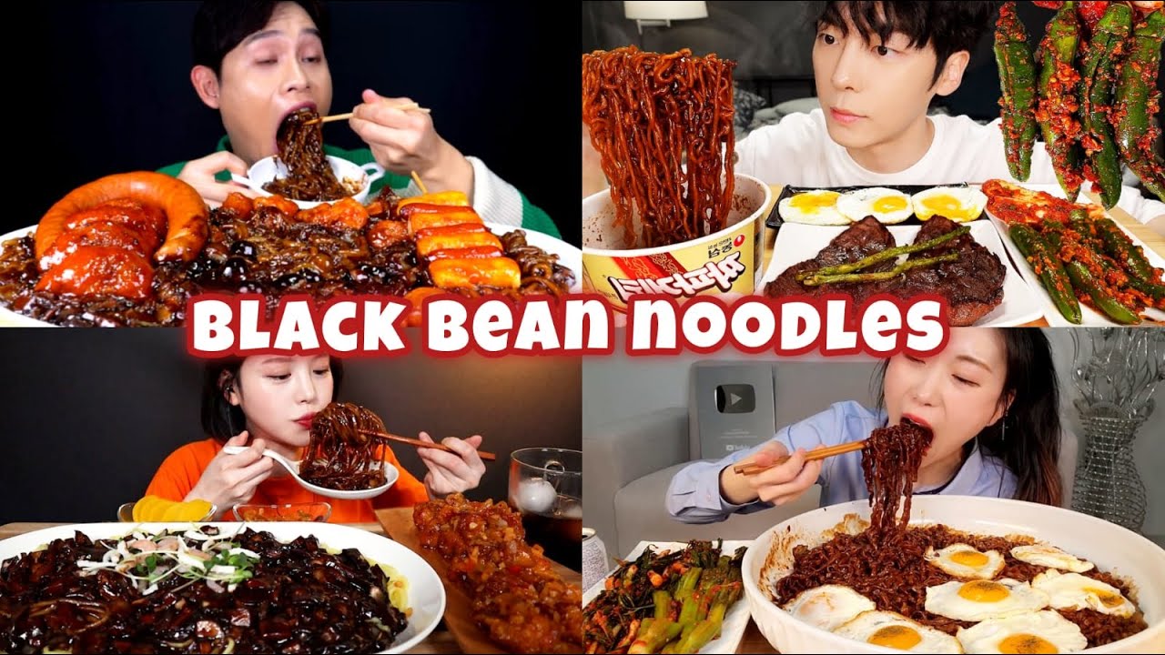 Mukbangers Try BLACK BEAN NOODLES (Jjajangmyeon)🍜😱 | ASMR Compilation | Lets eat with mukbangers