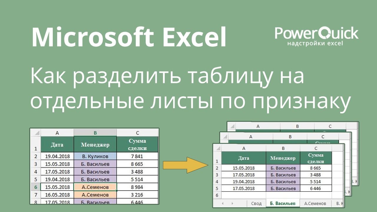 Как в разделить таблицу Excel на отдельные листы по признаку