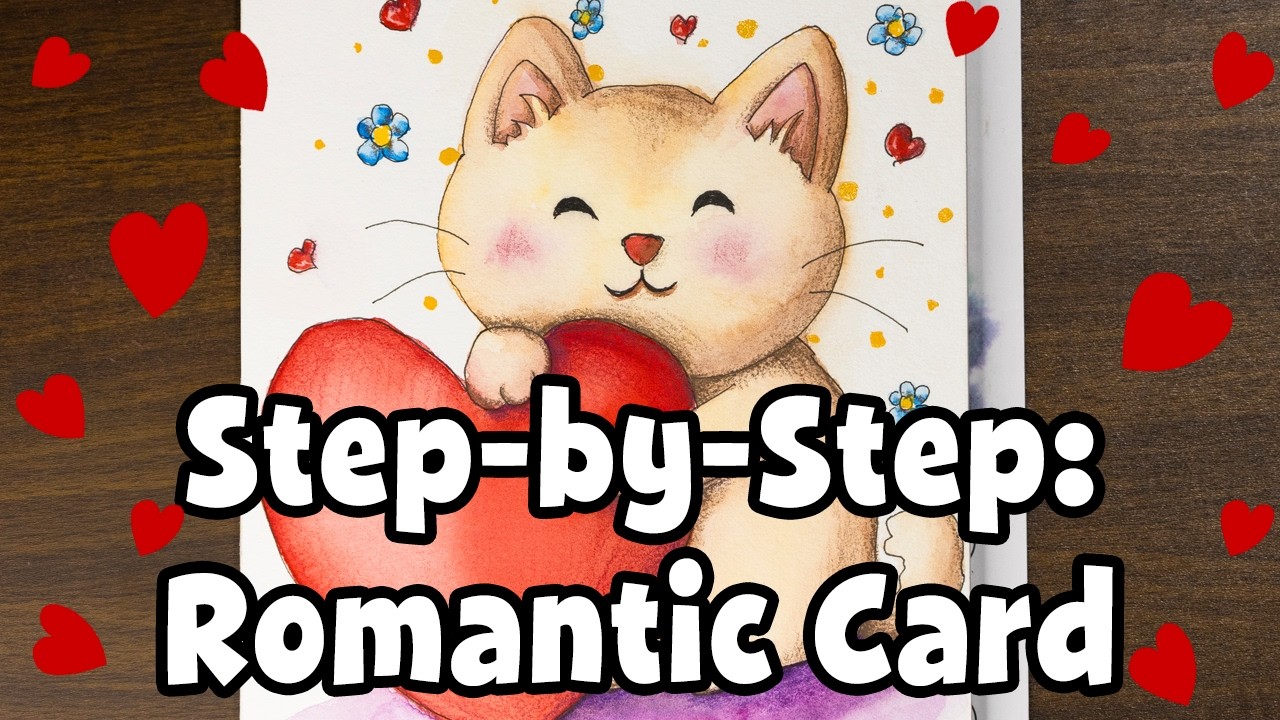 How to Draw a Love Card  ❤ Drawing tutorial ❤ cat with a heart