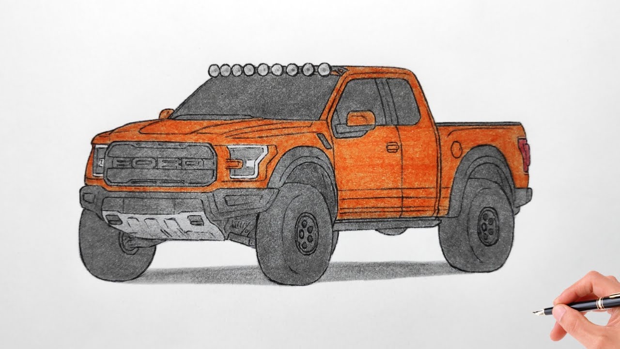 How to draw a FORD F-150 RAPTOR 2017 / drawing ford f150 2019 off-road
