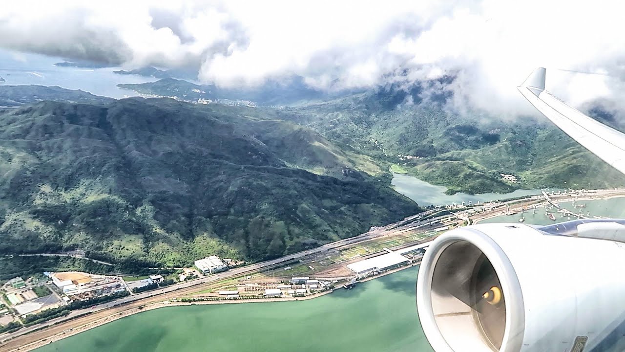 Airbus A330 Full Engine View. Cathay Pacific Full Flight CX713 Hong Kong - Bangkok