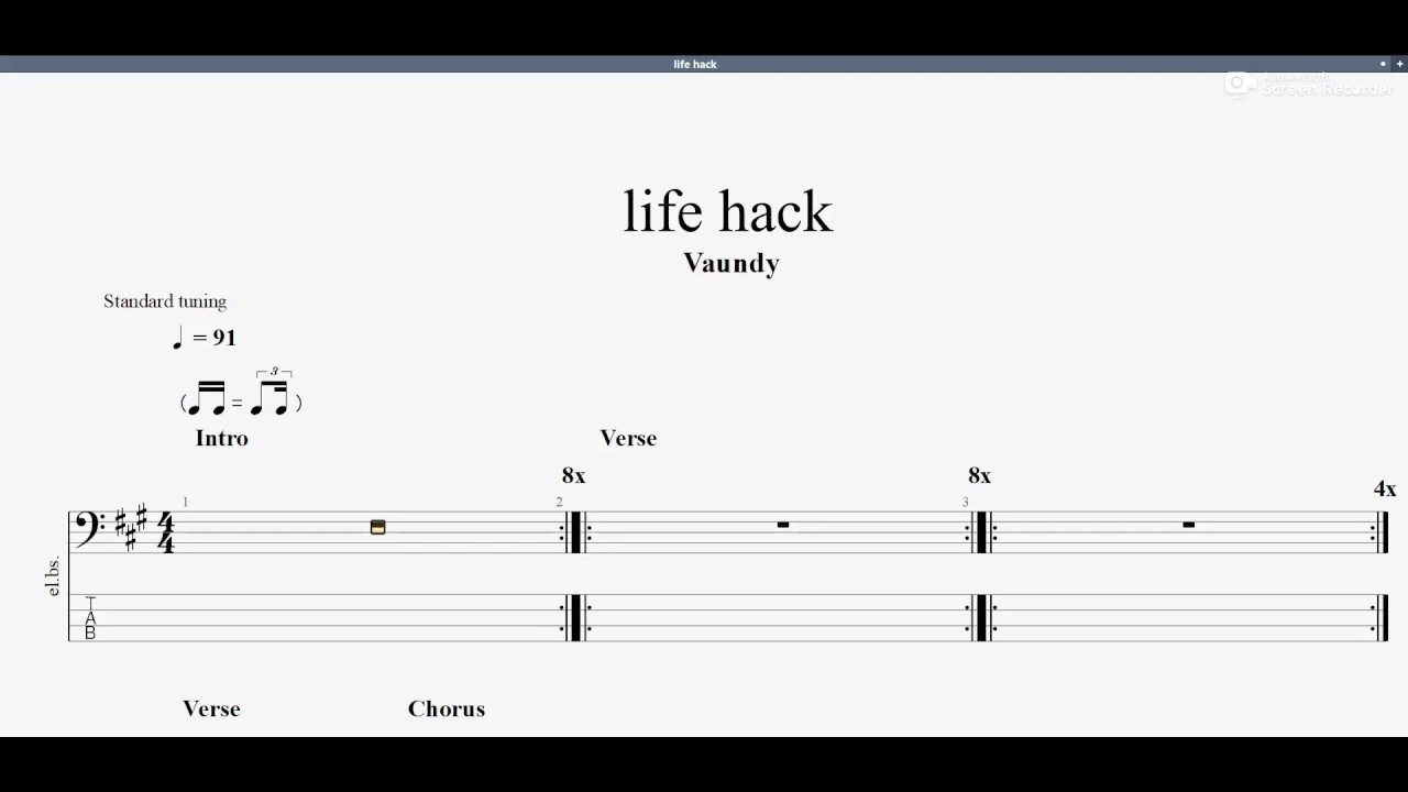 life hack　【Vaundy】　ベースtab譜